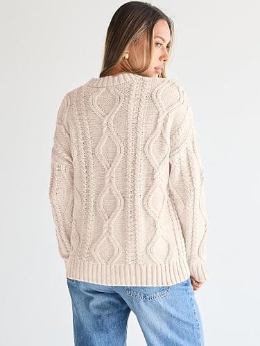 Trendy Queen Women's Oversized Cable Knit Crewneck Sweaters thumbnail 3