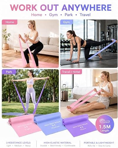 AMAZINGCRAFT 1.5m Resistance Bands, Set with 3 Resistance Levels, Exercise Band for Yoga Pilates Gym Fitness, Exercise Bands Resistance for Women, Ideal for Strength Training & Stretching thumbnail 3