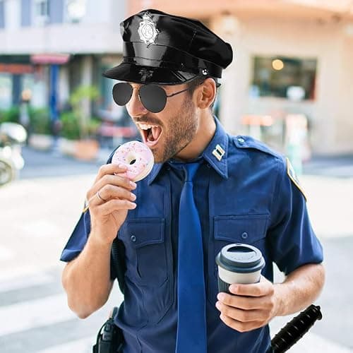 Alaiyaky Police Accessories Set,7 Pcs Police Costume Accessories Officer Hat with Sunglasses Handcuffs Badge Walkie Talkie Whistle Baton, Halloween Costumes Adults Outfits Kit for Men Women thumbnail 6