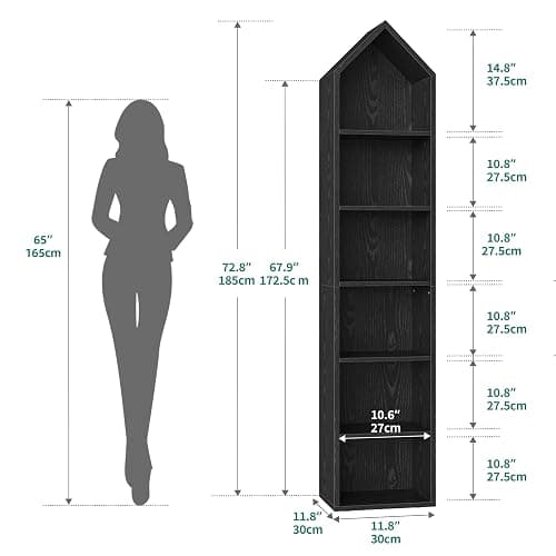 YITAHOME 73" Tall Narrow Bookshelf, Modern Open 5 Tier Bookcase, Wooden Shelf Stand for Small Spaces, Display Shelving Storage Rack for Bedroom, Living Room, Home Office, Black - Black - without wine rack thumbnail 2