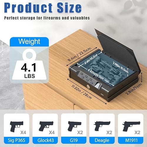 teentan Gun Safe, Biometric Gun Safe for Pistols - Quick-Access Handgun Safe with Fingerprint & Digital Keypad | Fits 2 Pistols | Silent Mode, Heavy-Duty Steel for Home, Nightstand, Car, and Bedside thumbnail 3