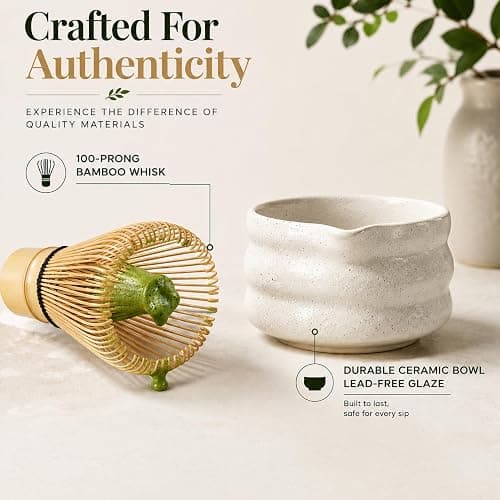 BARISTA EMPEROR® MATCHA WHISK SET l PREMIUM 11pcs - Professional Matcha Kit Set with Matcha Bowl, Matcha Whisk, Milk Frother, Spoon, Sifter, Scoop, Stand, Cup, Tea Mat, Cloth - Matcha Bowl Set thumbnail 7