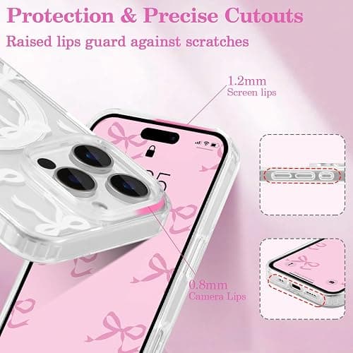 UEEBAI Magnetic for iPhone 14 Pro Max Case, Bow Case Compatible with MagSafe, Wireless Slim Clear Ribbon Aesthetic Phone Cover Anti-Yellowing Shockproof Protective Cover for Women Girl - White thumbnail 3