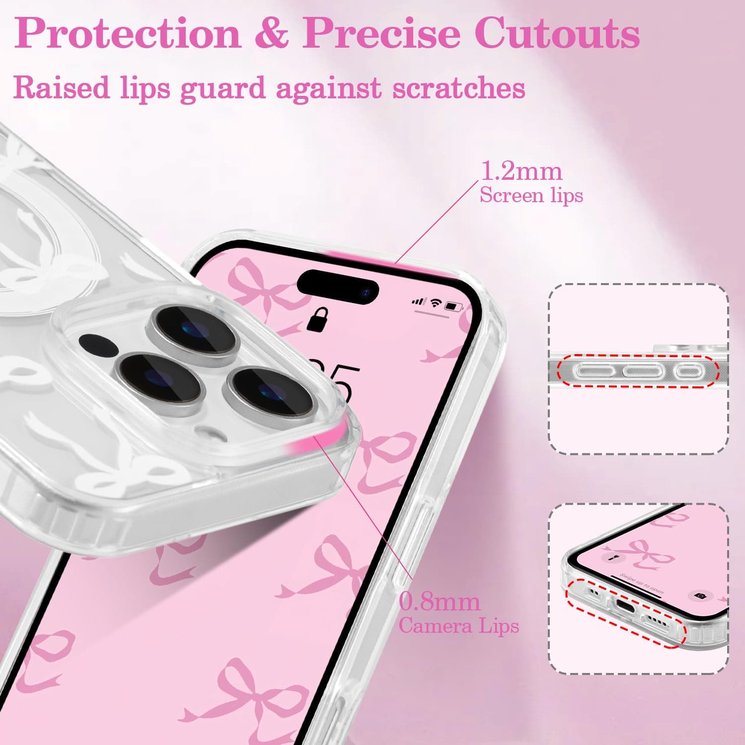 UEEBAI Magnetic for iPhone 12 Case & iPhone 12 Pro Case, Bow Case Compatible with MagSafe, Wireless Slim Clear Ribbon Phone Case Anti-Yellowing Shockproof Protective Cover for Women Girl - White thumbnail 3