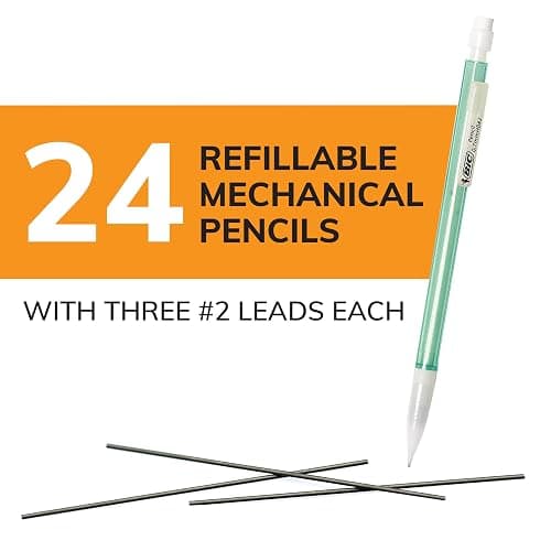 BIC Xtra-Sparkle Number 2 Mechanical Pencils With Erasers, Medium Point (0.7mm), 24-Count Pack, Mechanical Pencils for School Supplies thumbnail 2