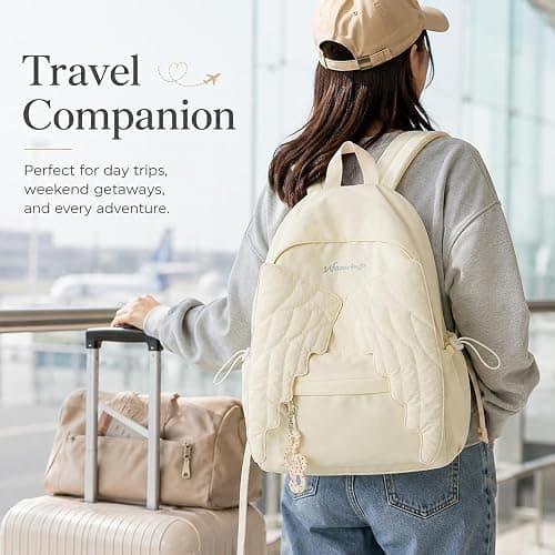 Spacious Angel Wing Travel Backpack Practical Nylon Daypack Roomy Design (White) thumbnail 4