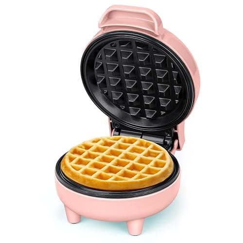 SNAILAR Mini Waffle Maker, 550W Waffle Iron, Ready Indicator Light, Non Stick Coating, Cool Touch Handle, Compact Size, Pink - Image 1