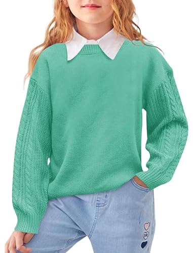 INFULEIMU Girls Sweaters Crewneck Long Sleeve Kids Sweater Fall Winter Chunky Knit Pullover Jumper 5-14 thumbnail 2