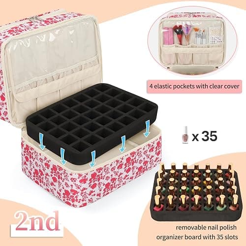 CUBETASTIC Nail Polish Organizer, Nail Supplies Storage Case Holds 45 Bottles Nail Polish & Nail Lamp, Travel Nail Tech Carrying Bag, Nail Kit Bag For Nail Stuff & Manicure Tools thumbnail 4