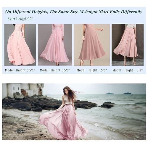 v28 Women Full/Ankle Length Elastic Pleated Retro Maxi Chiffon Long Skirt thumbnail 6