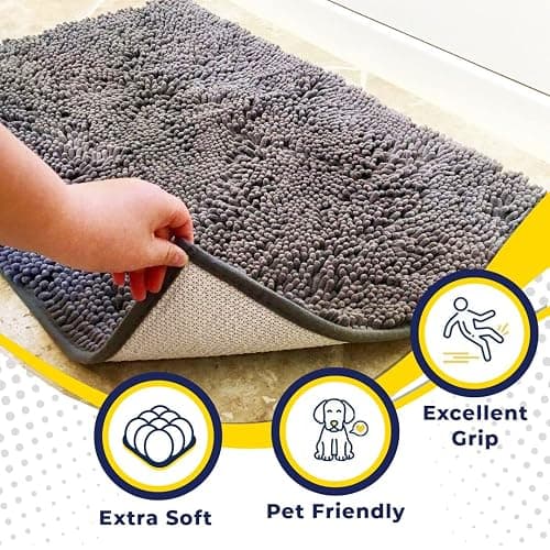 Muddy Mat® Shown on TV Super Absorbent Microfiber Dog Door Mat for Muddy Paws, Non-Slip Washable Pet Rug, Quick Dry Chenille Entryway Carpet, Machine Washable Indoor Outdoor mat, Grey 30"x19" thumbnail 2