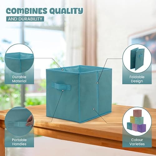 4E's Novelty 6 Pack 11 Inch Pastel Color Storage Foldable Cube Bins, Colorful Storage Baskets For Nursery, Kids Room, Fabric Baskets For Toys, Clothes, Classroom Organization and Storage thumbnail 6
