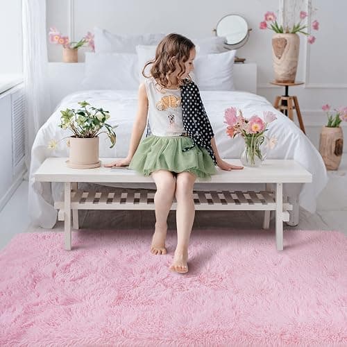 Softlife Pink Fluffy Area Rugs for Living Room, 6x9 Feet Rug for Bedroom Ultra Soft Girls and Boys Room Kids Room Nursery Rug, Shaggy Fur Indoor Plush Modern Floor Carpet Christmas Decor, Pink thumbnail 3