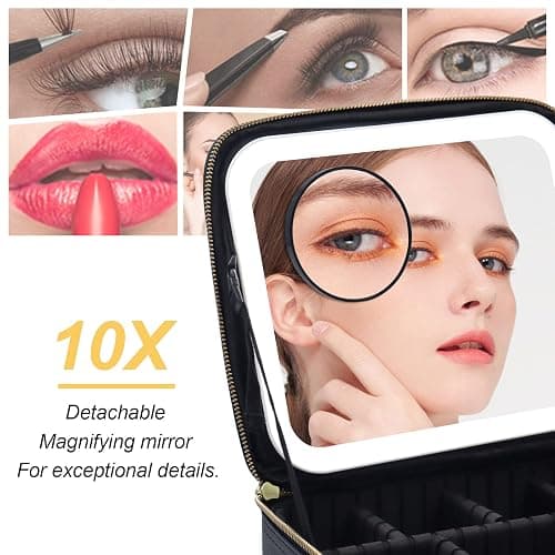 Jadazror Makeup Bag with Light Up Mirror, Lighted Travel Makeup Organizer 3 Colors Adjustable Brightness, Makeup Bag with Mirror and Light, Travel Train Case Portable Cosmetic Bag for Women(Leopard) thumbnail 6