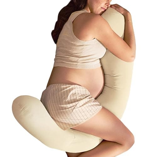 Frida Mom Compact Support 4-in-1 Pregnancy Pillow, Cooling Pregnancy Pillow, Twist & Bends into 4 Shapes for Comfort & Full Body Support, Compact Storage, Easy to Clean, Breathable, Storage Bag, Ivory - Image 1