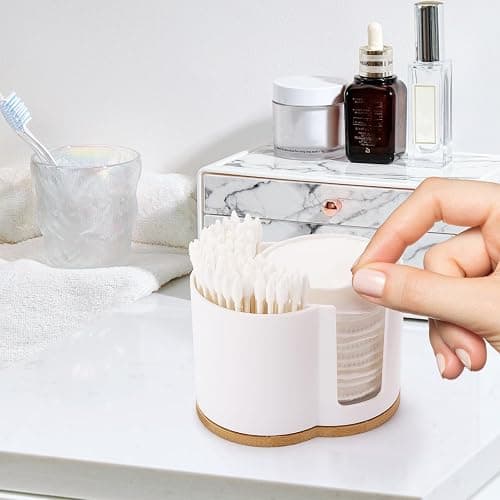 Tbestmax Qtip Dispenser 2-Grid Cotton Ball , Swab, Round Pads Holder for Bathroom Container Organizer, Plastic, White thumbnail 2