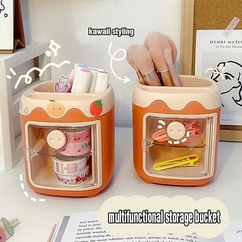 MLAFE Kawaii Pig Pen Holder Cute Cosmetic Storage Bucket Kawaii Multifunctional Storage Bucket Cute Desktop Stationery Bucket (Blue) (DIE072901) thumbnail 8