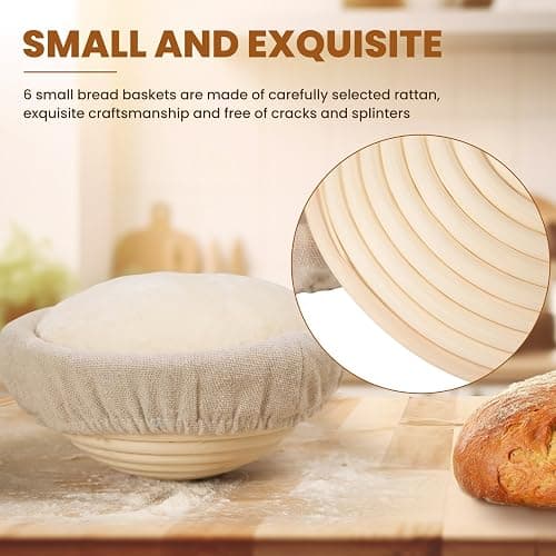 Kikcoin 6 Pack Banneton Bread Proofing Basket, 5 Inch Mini Banneton Basket | Round Sourdough Bread Baking Supplies, Small Banneton Basket Proofing Baskets for Sourdough Bread Baking thumbnail 4