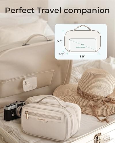 BAGSMART Travel Makeup Bag, Make Up Bag with Multiple Compartments for Organizer, Durable & Compact Cosmetic Organizer for Women for Travel Accessories (Beige) thumbnail 3
