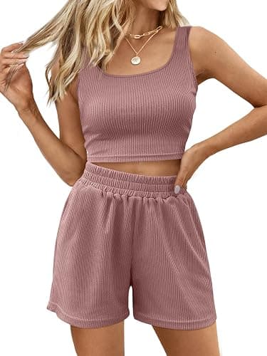 Trendy Queen Two Piece Summer Outfits 2 Piece Sets 2026 Sleeveless Matching Lounge Crop Top High Waisted Short - Image 1