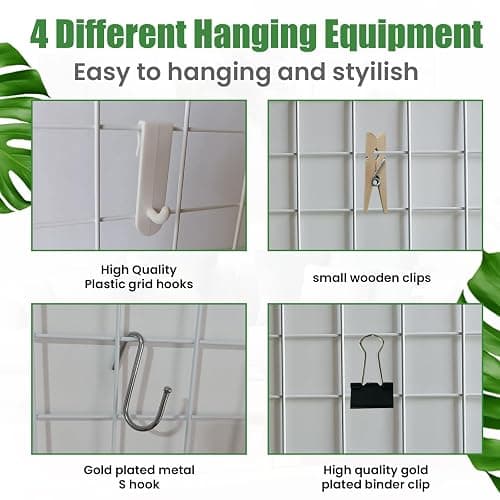 CIKLCIX Wire Wall Grid Panel Set of 2, Photo Display Board & Memo Board | 17.3"×11.8" White Metal Hanging Picture Organizer for Photos, Notes and Wall Decor in Home, Office or Dorm thumbnail 6