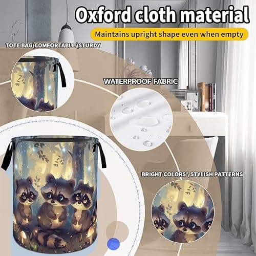 Vintage Mushroom Laundry Basket Hamper for Boys Girls Kids Adults, Foldable Waterproof Oxford Clothes Storage Bin, Nature Organizer for Bedroom Bathroom Room Decor 19.7"x15.8" thumbnail 5
