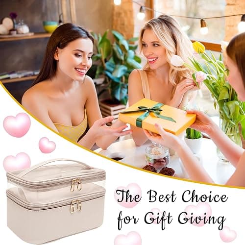 Makeup-Bag,Large Leather Makeup-Organizer for Travel-Accessories Clear-Cosmetic-Bag,Portable Travel Essentials Bag Makeup Case,Make Up Bag Toiletry Bag for Women,College Dorm Room Essentials for Girls - 2-Nude thumbnail 7