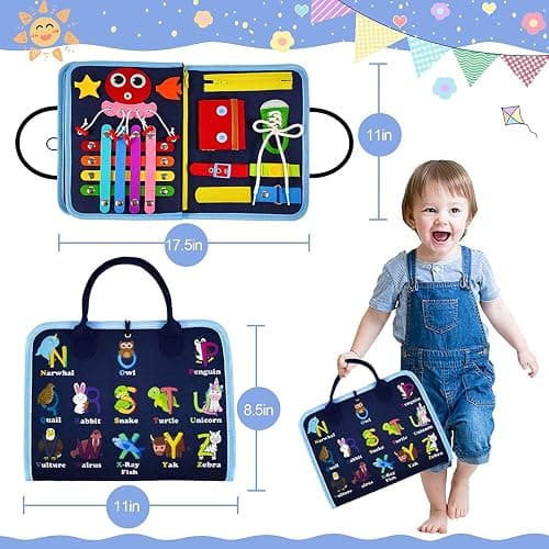 Gojmzo Busy Board Montessori Toys for Toddler Boys & Girls Gifts, Sensory Toys for Toddlers, Educational Travel Preschool Activities Learning Alphabet Count Fine Motor Skills thumbnail 2