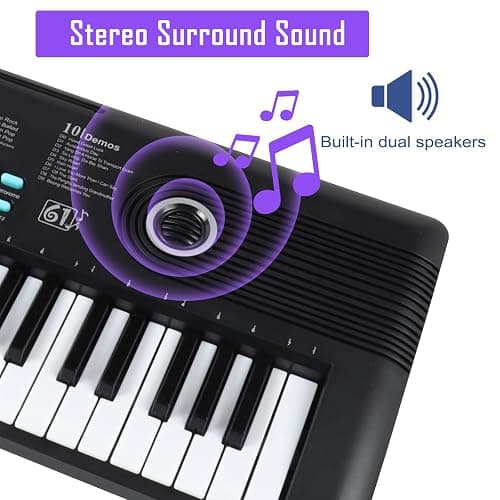 61 keys piano keyboard, Electronic Digital Piano with Built-In Speaker Microphone, Portable Keyboard Gift Teaching for Beginners, electric piano for kids, Birthday Gift for Children - Black thumbnail 2