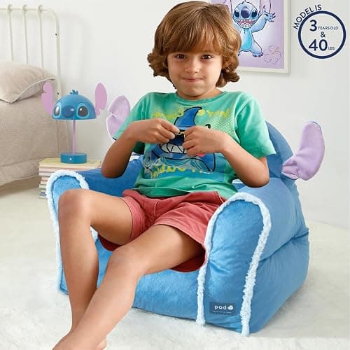 Disney Stitch Figural Bean Bag Sofa Chair with Armrests, Soft & Comfortable Kids Lounge Chair for Bedroom & Playroom, Ages 3+ thumbnail 2