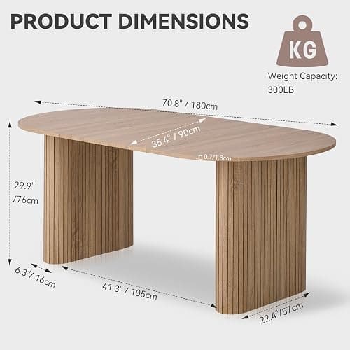 Lecafur HL 70.8" Oval Dining Table for 4 6 Person, Modern Farmhouse Kitchen Dinner Table for Breakfast Dining Receiption Room (Only Table), Natural thumbnail 2