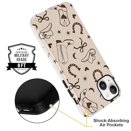 Yomjew Western Phone Case for iPhone 13 / iPhone 14 6.1", Retro Rustic Beige Country Bow Boots Hat Pattern Design Case Glossy Shockproof Cover Soft TPU Hard PC Protection Funda for Girls Women thumbnail 4