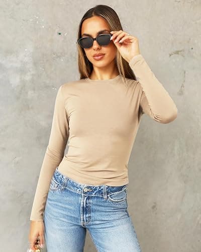Abardsion Women's Long Sleeve Shirts Spring 2025 Casual Basic Going Out Crop Tops Slim Fit Tight Y2K Clothes thumbnail 2