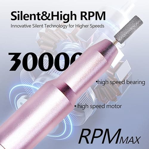 Nail Drill Kit Electric Rechargeable Set Cordless Nail Art Grinding Machine Compact Professional Nail File for Gel Manicure Pedicure Polishing Tool Household,Nail Removal Machine (Metallic Pink) thumbnail 8