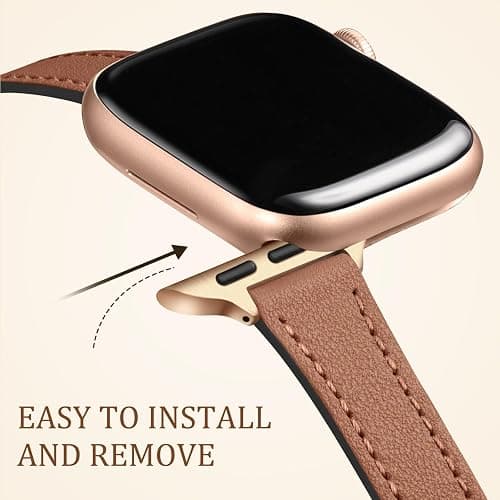 CeMiKa Bracelets Cuir Etroit Compatible avec Bracelet Apple Watch 38mm 40mm 41mm, Bracelet Remplacement Cuir Véritable pour Apple Watch SE3 SE/iWatch Series 11 10 9 8 7 6 5 4 3, Femmes Hommes, Marron thumbnail 4
