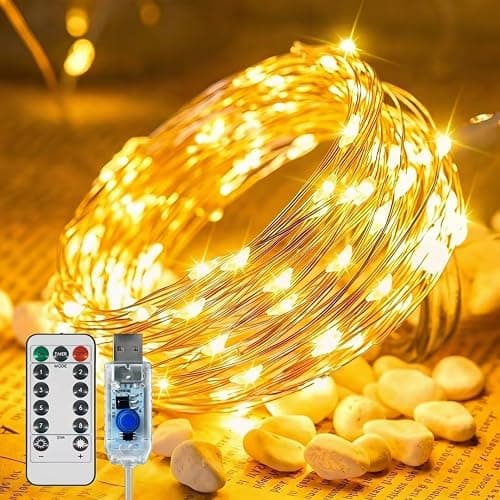 Twinkle Fairy Lights 8 Modes with Remote and Timer 33ft 100LED | USB Plug in String Lights Waterproof String Lights for Bedroom Indoor Wreath Party Wedding Christmas Decoration, Warm White - Image 1