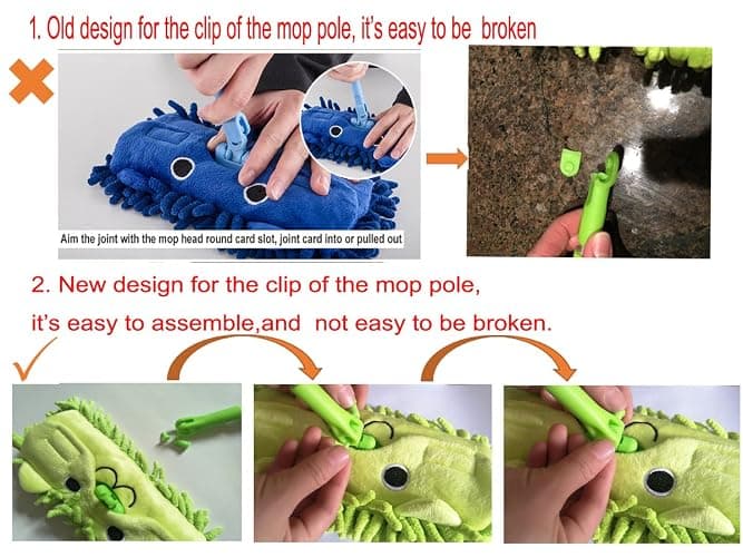 Xifando Mini Microfiber Chenille Cartoon Flat Dust Mop for Children,Detachable,360 Degree Rotation, Extension-Type (Green) thumbnail 5