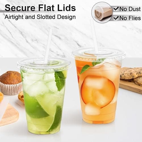 Lamosi 100 Pack 16 oz Clear Plastic Cups with Lids and Straws, Disposable Plastic Coffee Cups with Lids for Iced Coffee, Cold Beverages, Smoothies and To-Go Drinks thumbnail 6