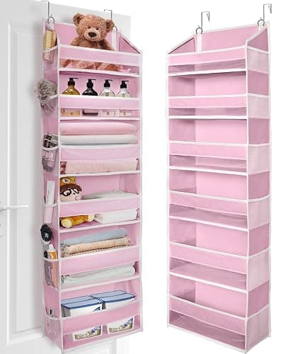 ULG Over The Door Organizer with 6 Large Pockets 12 Side Pockets, 50lbs Weight Capacity Door Hanging Storage Organizer for Bedroom, Bathroom, Pantry, Nursery Storage, Pink - Image 1