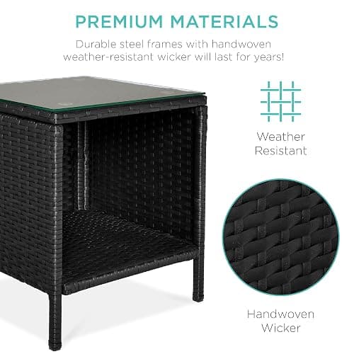 Best Choice Products 3-Piece Outdoor Wicker Conversation Bistro Set, Space Saving Patio Furniture for Garden w/Side Table - Black/Peacock thumbnail 6