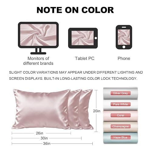LYSHIN Pink Silk Pillowcase Standard Size with Hidden Zipper | 19 Momme Mulberry Silk Pillow Cases for Skin and Hair, Anti-Acne, Hypoallergenic, Cooling, Beauty Sleep, Gifts for Women thumbnail 2
