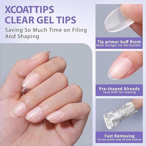 Extra Short Almond Nail Tips - BTArtbox XCOATTIPS Gel Nail Tips Natural with Tip Primer Cover, Pre-shaped Full Matte Oval Gel Press On Nails Clear Soft Fake Nails for Daily Nail Art thumbnail 5