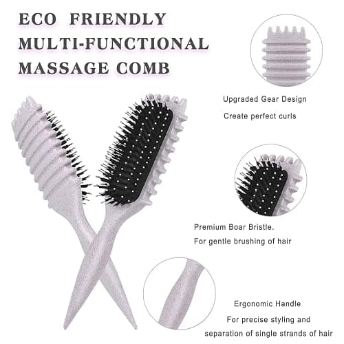 ⭐ Define Curls Brush - Define Curls, Curly Hair Brush Enhance Bounce | Detangle Wavy/Curly Hair, Reduce Frizz - Ergonomic Design for All Textures (#beige, stripe) thumbnail 2