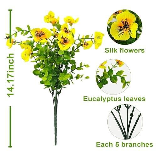 Mutcolor Pansies Artificial Flowers for Outdoors 12 Bundles Fake Silk Pansy Faux Plastic Plants UV Resistant for Home Outside Garden Planter Front Door Porch Yard Patio Decor (Blueyellowwhite) thumbnail 6