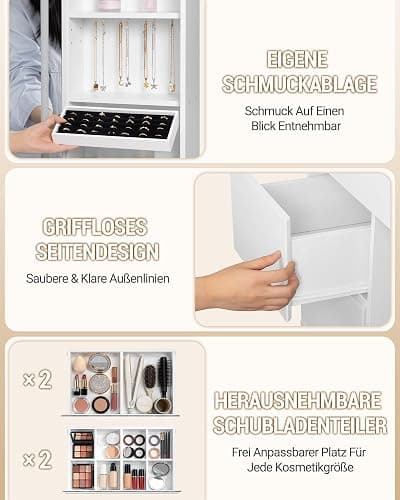 Hzuaneri Große Schminktisch, Schminktisch mit Verstellbaren RGB-Beleuchtung und Glasplatte, Schminktische mit Große Spiegel, 8 Schubladen und 9 Offenen Fächern, Schlafzimmer, Weiß, 1180203XEU thumbnail 6
