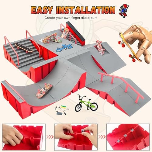 CS COSDDI Finger Skateboard Park Kits,14 in 1 Skateboard Finger Toys with 8 Finger Skateboards & 14 Skatepark Deck Ramp,Finger Bike for Boys or Girls Gift,Mini Finger Skateboards Ramp Accessories Set thumbnail 4