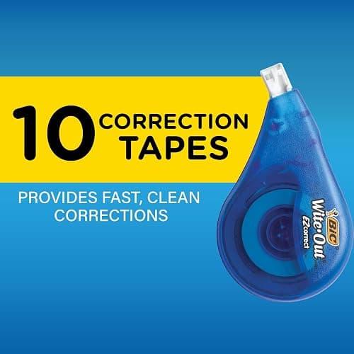 BIC Wite-Out EZ Correct Tear-Resistant Correction Tape with 39.3 ft of Tape, 10-Count Pack in White thumbnail 2