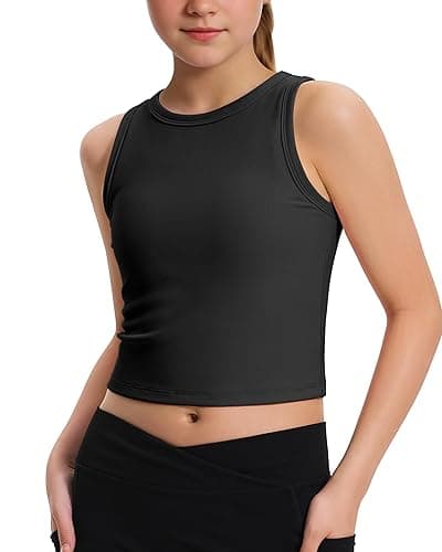 JOCMIC Girls Tank Tops Kids Athletic Tank Ribbed Knit High Neck Crop Tops for Gym Yoga