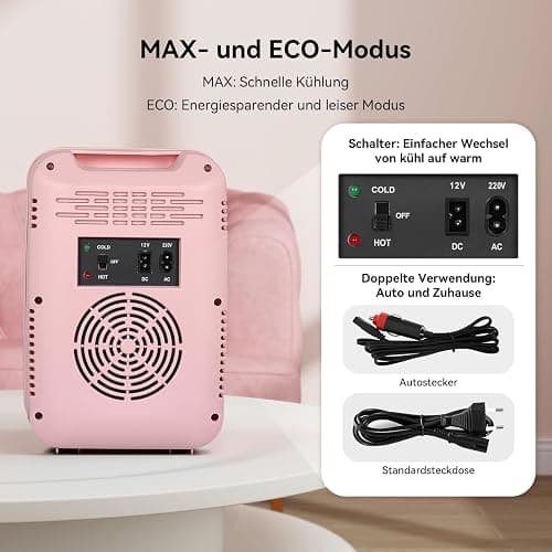 YU YUSING Mini Kühlschrank 4L, Kosmetik Kühlschrank mit LED Spiegel für Skincare & Getränke, AC+12V DC Tragbarer Klein Skincare Fridge mit Kühl & Wärmefunktion für Autos Büro Schlafzimmer, Rosa thumbnail 8