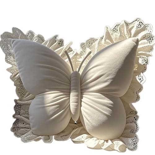 LRYAOAN Butterfly Sofa Pillow Animal Floor Reading Pillow Car Cushion (Off White, 50cm) - Image 1